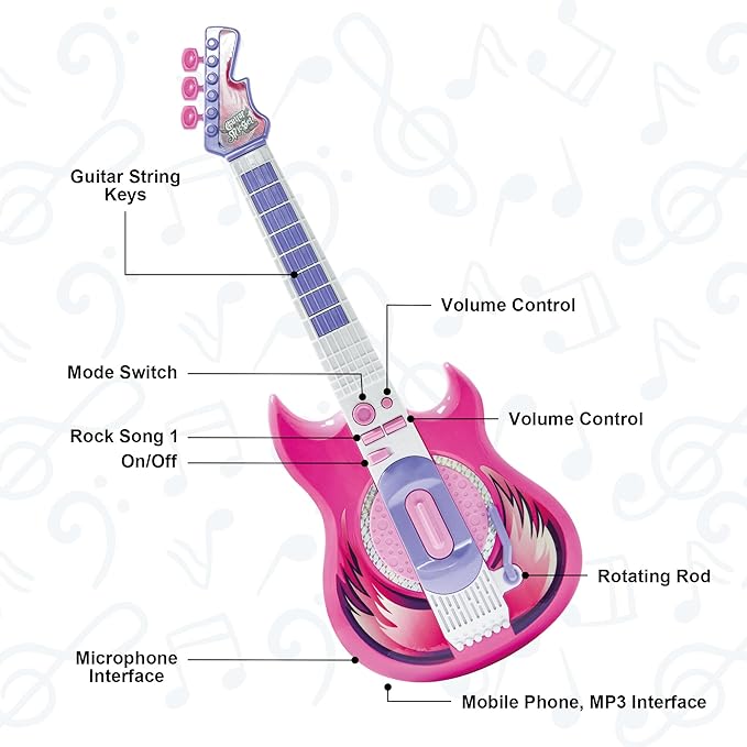 Contixo TG4 Musical Guitar and Microphone Set for Kids, Purple Electric Guitar Toys Starter Kit with Adjustable Height Microphone Stand, Karaoke Toy for Girls, Boys, Toddlers Christmas Birthday Gift