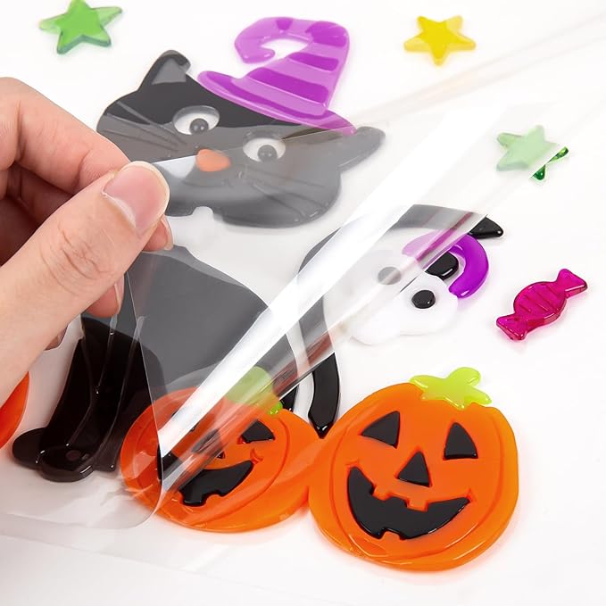 Halloween Window Clings Gel, Witch, Witch Hat, Black Cat, Castle, Home Party Supplies Window Glass Decorations