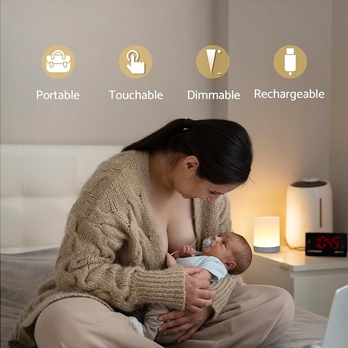 Touch Night Light for Baby Nursery, 3 Color Dimmable Night Light Battery Operated for Kids, Adult, Tap Nightlight Rechargeable, Cordless Small Lamp Portable for Bedroom, Bathroom, Nightstand, Hallway