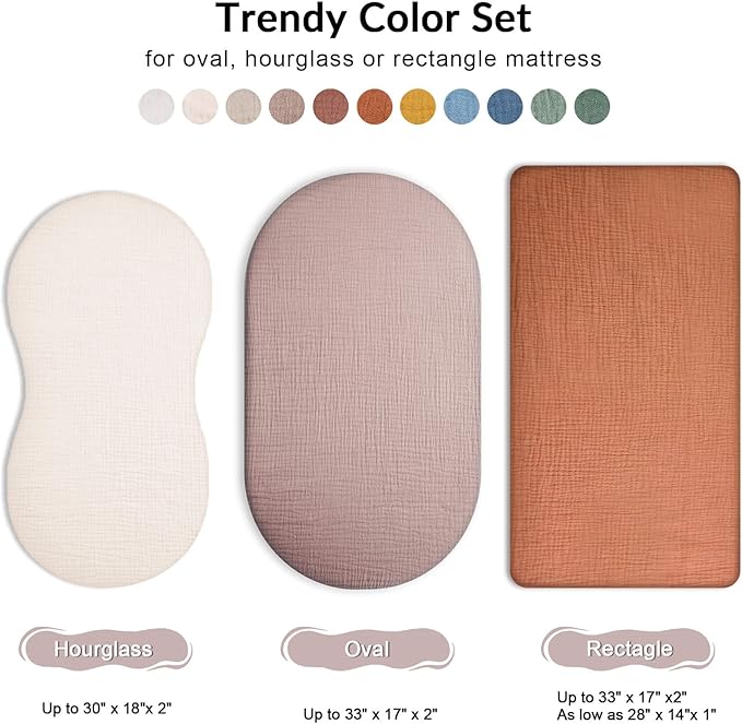 Bassinet Sheet for Baby Boy and Girl 2 Pack, Fitted Sheets for Rectangle, Oval, Hourglass Bassinet Mattress, Muslin Moses Basket Sheets with Neutral Style (Teddy & Friends)
