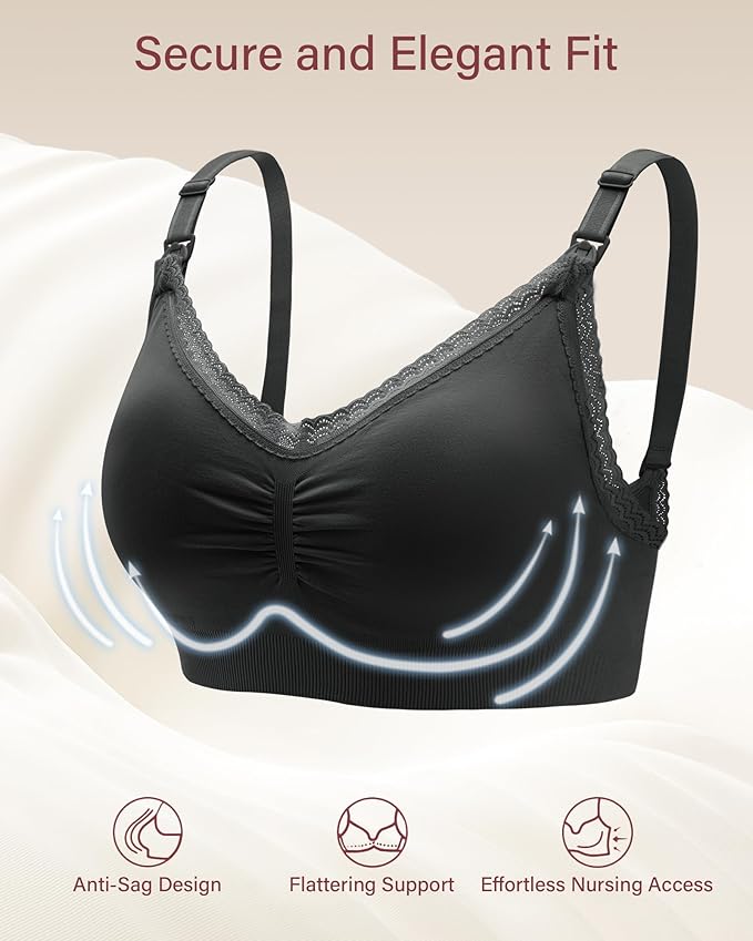 Stelle Lace Nursing Bras for Breastfeeding Seamless Pregnancy Maternity Wireless Bralette with Pads, Extenders