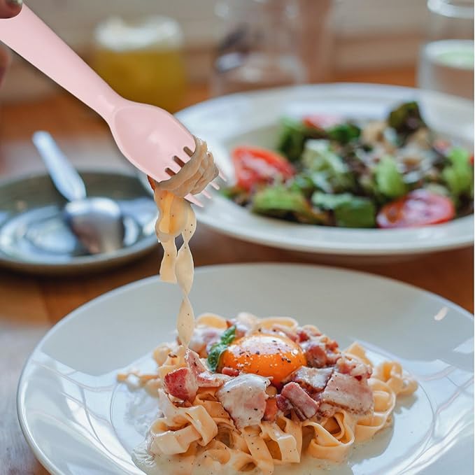 12 Pcs Kids Spoons and Forks Toddler Utensils Plastics Reusable Silverware Baby Cutlery Set Feeding Dinnerware Utensils BPA Free Microwave Dishwasher and Freezer Safe- Pink