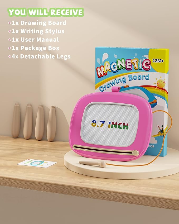 Magnetic Drawing Board, Doodle Board for Toddlers Toys Age 1-2, Magnetic Writing Board, Preschool Learning and Educational Toys for 1 2 3 Years Old Girl Boy Gift for Birthday, Christmas(Rose Red)