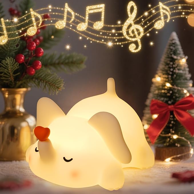 Elephant Night Light for Kids with Music - Squishy Silicone Nursery Lamp, Cute Animal Light 3-Level Dimmable & Rechargeable for Baby Bedroom