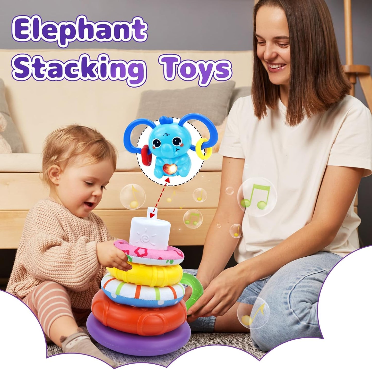 5 in 1 Baby Toy for 12 18 Month, Learning Toys for Babies 12-18 Months, Baby Busy Cube, Stacking&Sensory, Pull String&Piano Xylophone Toy, Birthday Gift for 12+ Month