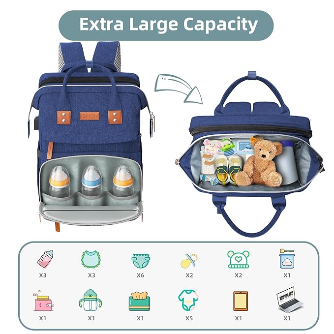 Diaper Bag Backpack, Large Diaper Bag, Multifunctional Diaper Bag, Baby Bag, Navy Blue