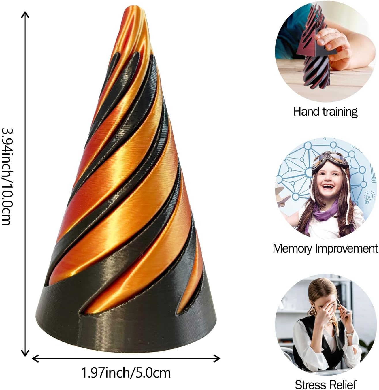 Impossible Cone-3D Printed Spiral Cone Fidget Toy, Helix Nut Spiral Cone Fidget Toy, 4inch Impossible Pyramid Passthrough Sculpture Pass Through Pyramid for Home Office Desk Stress Relief