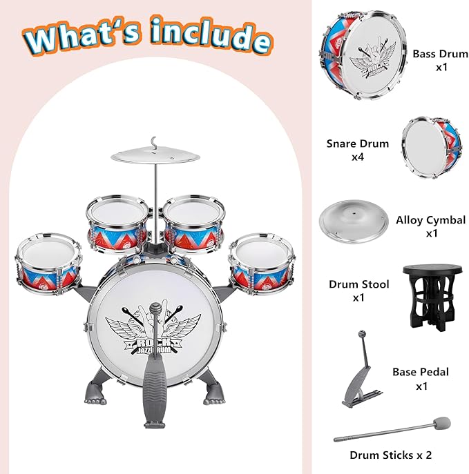 Toddlers Drum Set Kids Jazz Band Rock Kit for 3-5 Years Old Perfect Birthday Xmas Gift - Early Learning Musical Toy Set with Easy Assembly