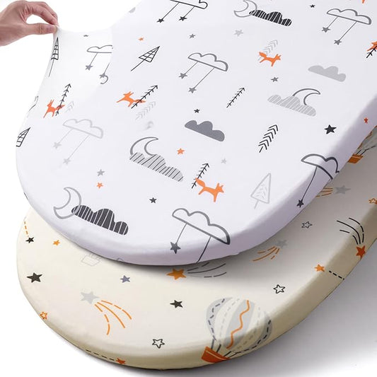 Stretch Fitted Bassinet Sheet Set BROLEX 2 Pack Cradle Sheets for Bassinet Pad/Mattress,Unisex Boys Girls,Ultra Soft,Starsmoon Balloon