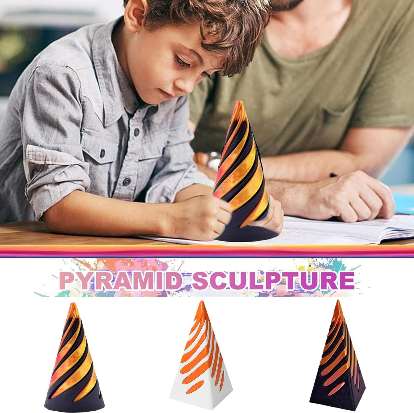 Impossible Pyramid Passthrough Sculpture,Pyramid Passthrough Sculpture-3D Printed Spiral Cone Toy Pyramid Decor Home Desktop Fidget Toys for Adults with Anxiety (Orange) (Orange)