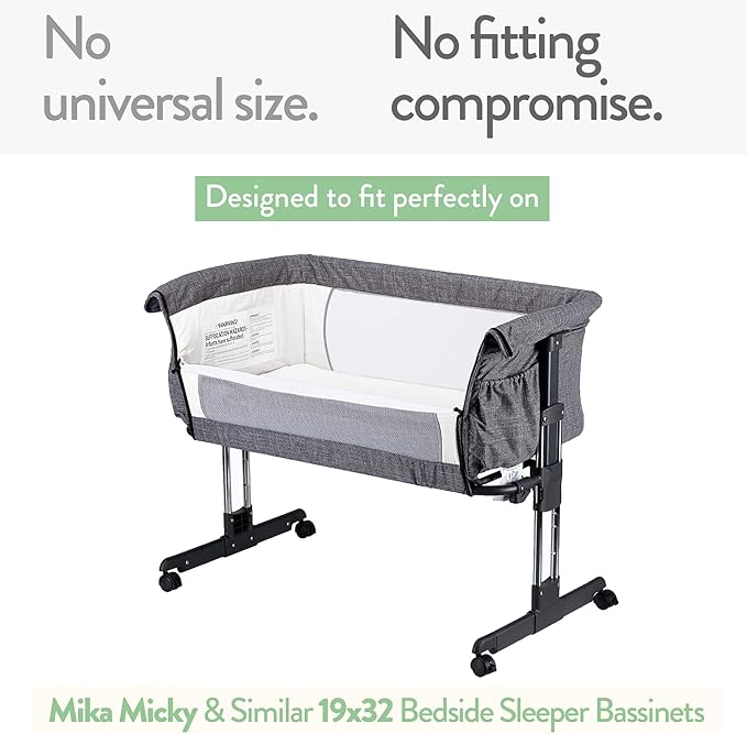 Joey + Joan Bassinet Fitted Sheets 19" x 32" for Cowiewie Bedside Sleeper Bassinet Mattress Pad – Snuggly Soft 100% Jersey Cotton – Grey Stars Elephants – 2 Pack