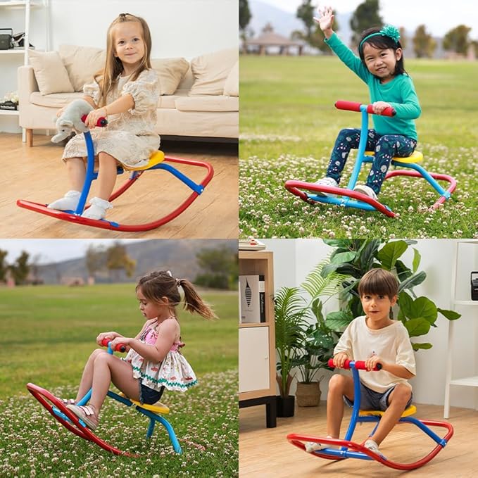 PLATPORTS Rocking Horse - Kids Rocking Horse Rocking Chair Seesaw- Safe Home Playground Backyard Equipment - Rocker Single Teeter Totter for Youth Junior Kids