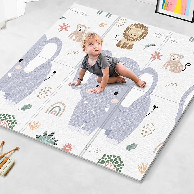 Baby Play Mat, 59 x 59 Play Mat Perfect for Use Baby Playpen, Foldable Soft Foam Baby Play Mat for Floor, Babies Activity Tummy Time Playmat, Kids Non Toxic Thick Mat for Baby, Toddlers, Infants