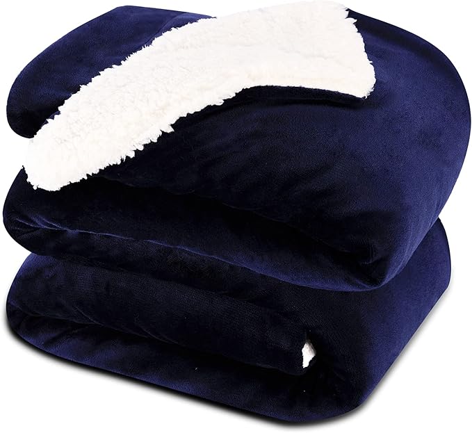 NANPIPER King Size Sherpa Blanket, Soft Fleece Throw for Bed, Reversible Thick Fuzzy Blanket for Winter (Navy Blue, 90x108 inches)