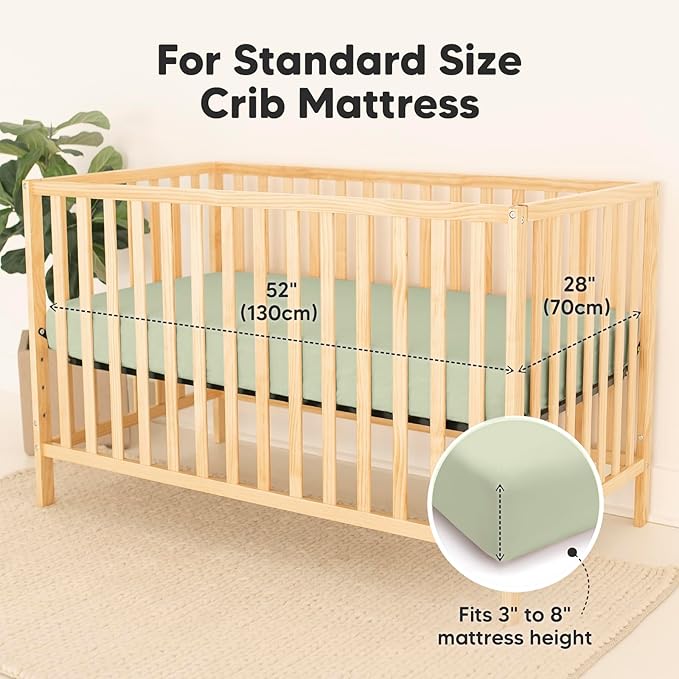 2-Pack Waterproof Baby Crib Sheets for Boys, Girls - 52x28 Viscose Derived from Bamboo Toddler Bed Sheet Neutral, Fitted Crib Mattress Protector Cover for Baby Bedding, Soft & Gentle (Avocado)