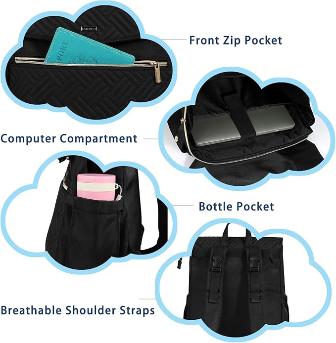 LANDICI Diaper Bag Backpack, Multifunction Waterproof Baby Diaper Bags with Changing Pad, Stroller Straps, Travel Essentials Stylish Back Pack for Mom Dad Boy Girls Toddler, Black