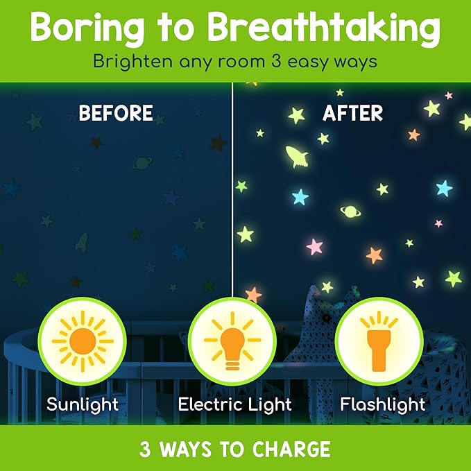 BUNMO 280pcs Glow in The Dark Stars for Ceiling - Safe Glow in Dark Stickers for Walls & Ceilings - Longlasting Glow in Dark Stars for Ceiling - Glow in The Dark Ceilings Stars - Strong Glow