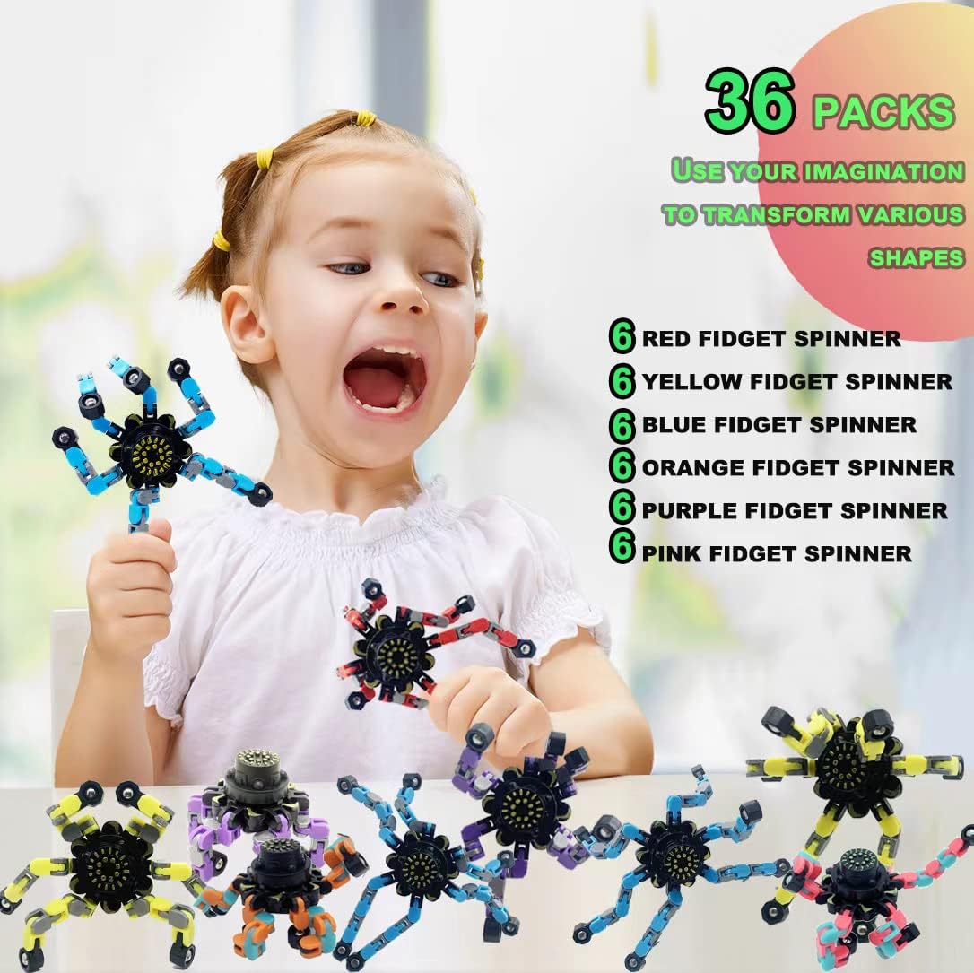 36Pack Fingertip Gyro Toy Fingertip Mechanical Top DIY Deformation Robot Metal Transformabl Gyro Spinners Funny Finger Chain Robot Toy Fidget Spinners Stress Relief ADD ADHD Astium for Kids Adults
