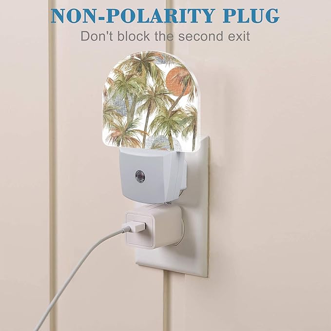 Plug in Night Lights Watercolor Abstract Tropical Jungle Night Light with Dusk to Dawn Sensor Night Light for Kid Girls Boys Women Men Room Decor, Hallway, Kitchen, Bathroom, Nursery, Stairs