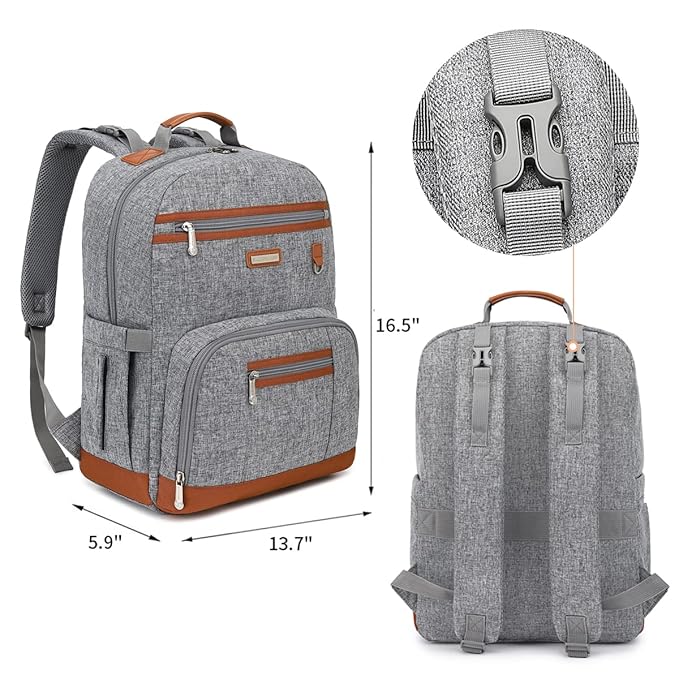 Diaper Bag Backpack, Large Baby Nappy Bags with Portable Changing Pad for Boys and GirlsMultifunction Travel Baby Bag for Moms Dads, Shower Gifts Waterproof and Stylish，Grey