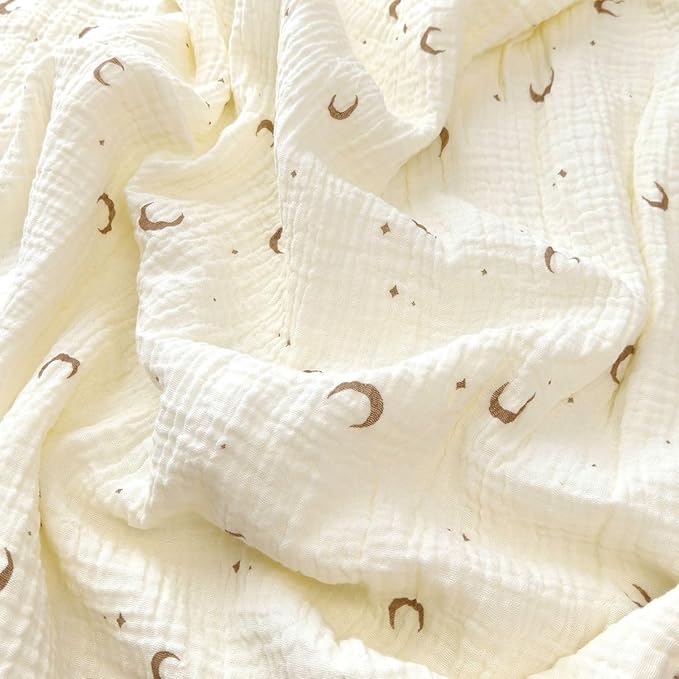 Baby Blanket Cotton Muslin Swaddle Thick Crib Bedding Dotted Backing Double Layer Receiving Blanket 40"x40" (Moon Stars)