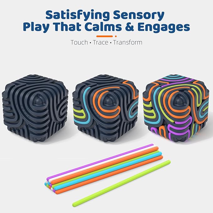 3D Sensory Activity Board for Kids – Silicone Fidget Toy Cube | Sensory Toys for Toddlers, Autism, ADHD, Anxiety | STEM Travel Toy for Boys and Girls Ages 3+