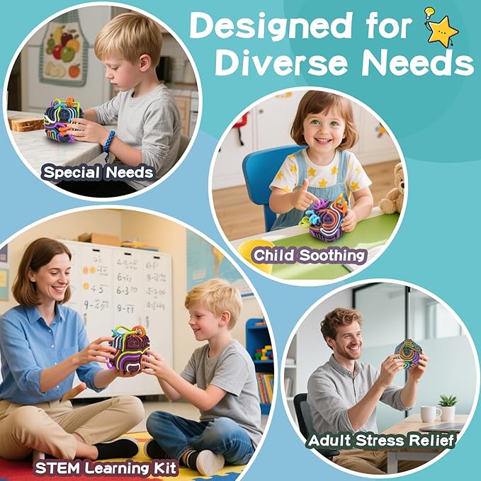 Sensory Toys for Kids with Autism & Autism Sensory Products - Upgraded 3D Silicone Fidget Cube & Activity Board for Kids & Adults, ADHD & Anxiety Relief, FDA Food Grade Quiet Travel Toys with Pouch