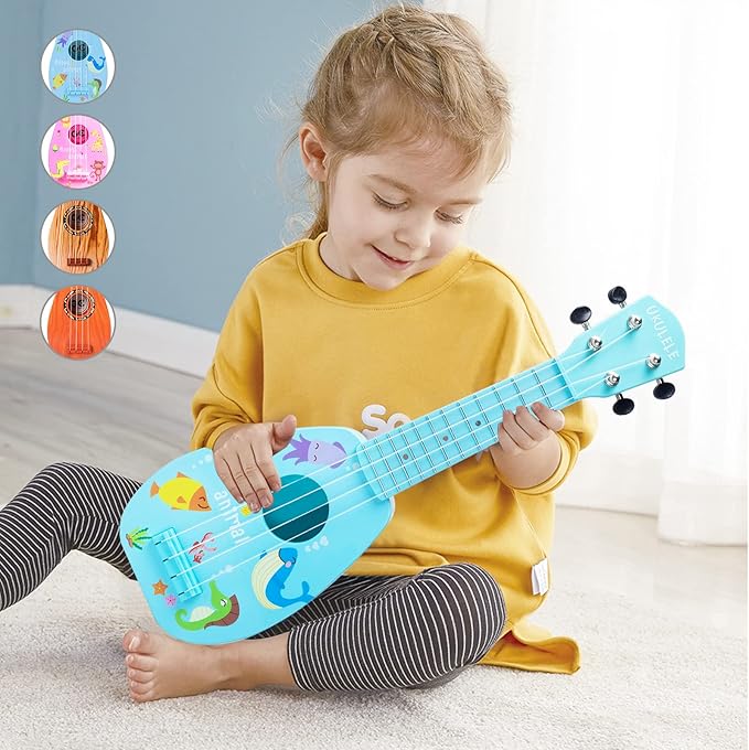 YOLOPLUS+ 17 Inch Kids Ukulele Guitar Toy 4 Strings Mini Children Musical Instruments Educational Learning Toy for Toddler Beginner Keep Tone Anti-Impact Can Play with Picks/Strap/Primary Tutorial