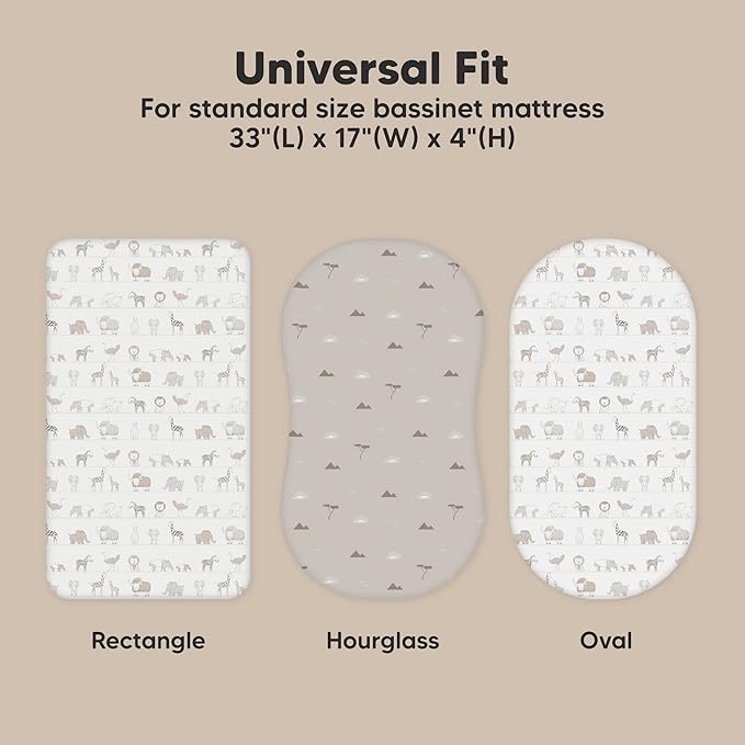 2-Pack Organic Bassinet Sheets for Girls, Boys - 100% Cotton Bassinet Mattress Sheets Compatible with Halo Bassinest Swivel Sleeper, Graco,Baby Delight,Chicco,Unisex Fitted Bassinet Sheets (Savannah)