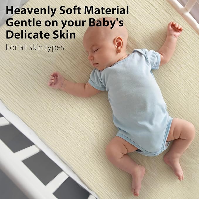 2 Pack Soft Muslin Baby Crib Sheets, 100% Cotton Breathable Double Layer Fitted Sheets for Standard Crib and Toddler Bed Mattresses 28x52 Inches, for Baby Girls and Boys (Cedar & Cream