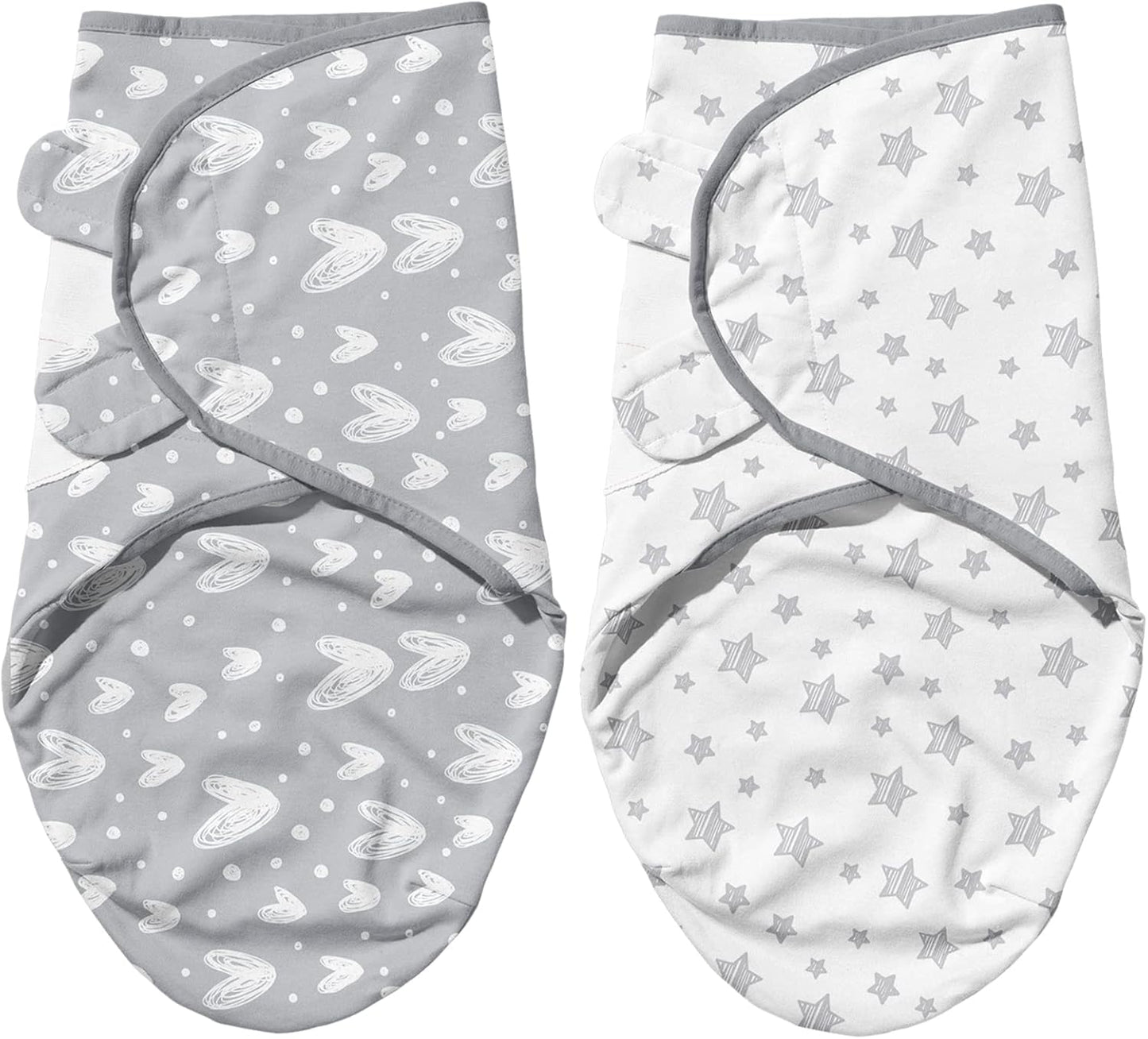 Biloban Baby Swaddles 0-3 Months for Boy Girls, Newborn, Organic Cotton Adjustable Blanket, Lovely Grey Print, 2 Pack