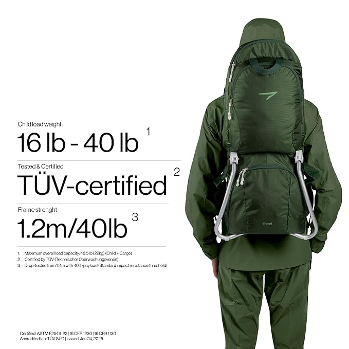 Vandra™ Forest - Scandinavian Hiking Baby Carrier Backpack - Gravity Lock™ Hard-Shell Frame - Nest Child Carrier for Toddler & Kids - Dust Bag, Alu Tag & More Included