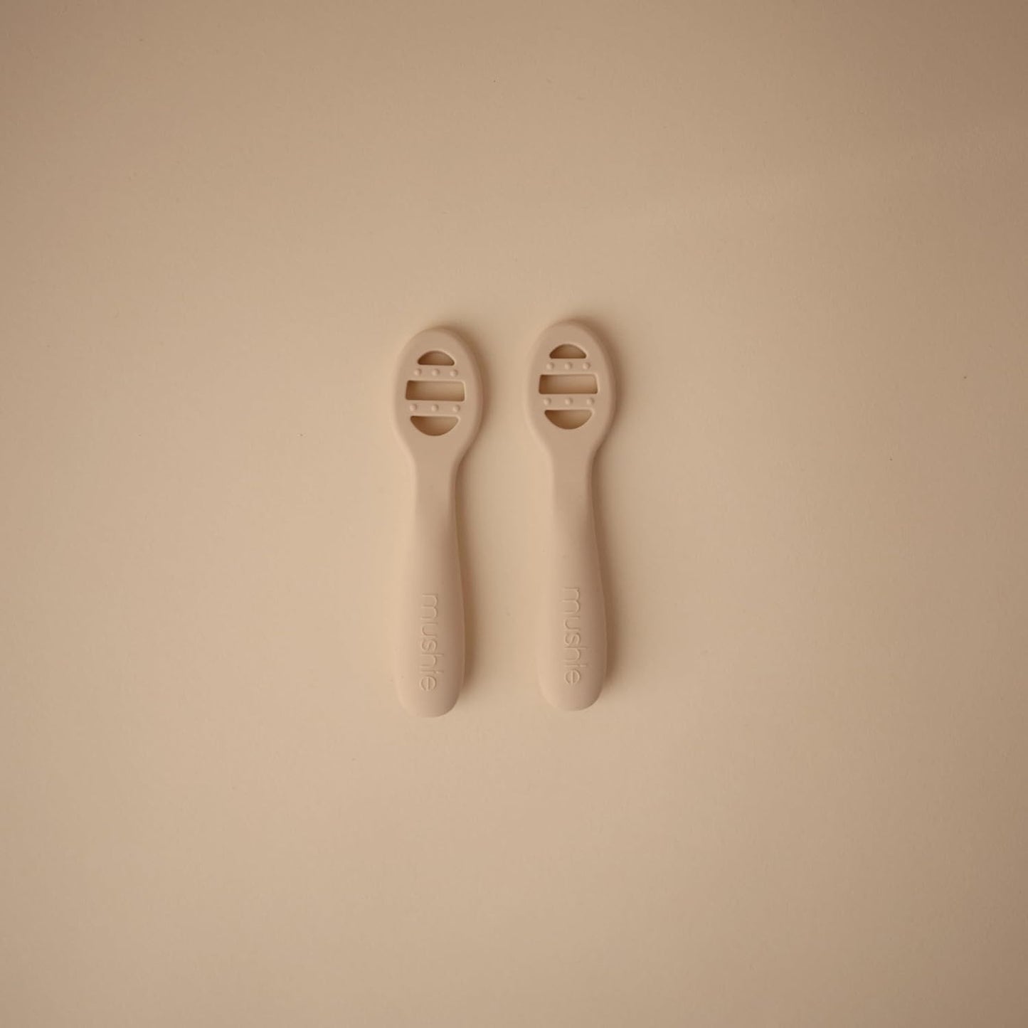 mushie Silicone First Feeding Baby Spoons | 2 Pack (Tradewinds/Shifting Sand)