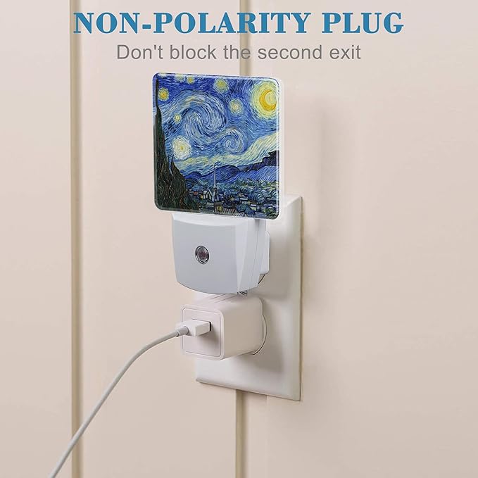 Starry Night Oil Painting Night Light with Dusk to Dawn Sensor for Kids, Rooms, Hallways, Kitchens, Bathrooms, Nurseries, Stairs