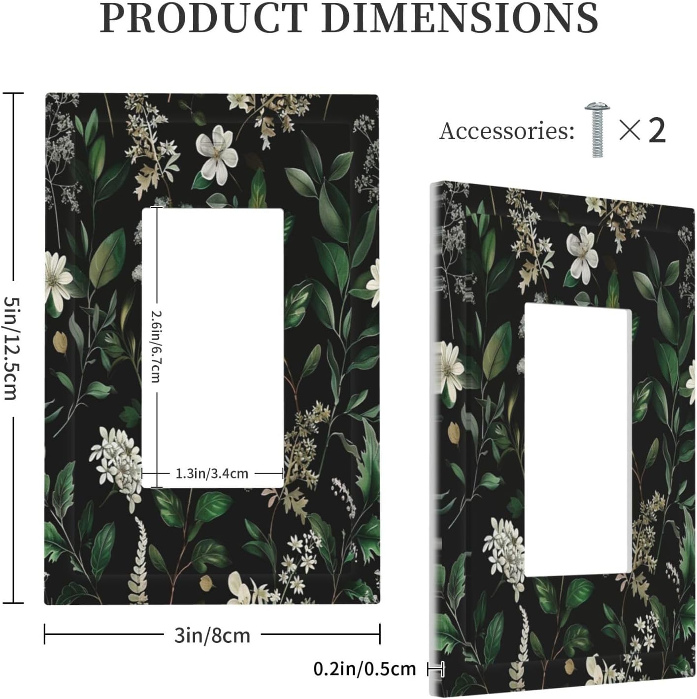 Decorative Outlet Covers Rustic Green Leaves White Flower 1 Gang Single Decora GFCI Device Light Switch Covers Plate 1 Rocker Wall Plate Jumbo Faceplate for Country Bedroom Home Decor