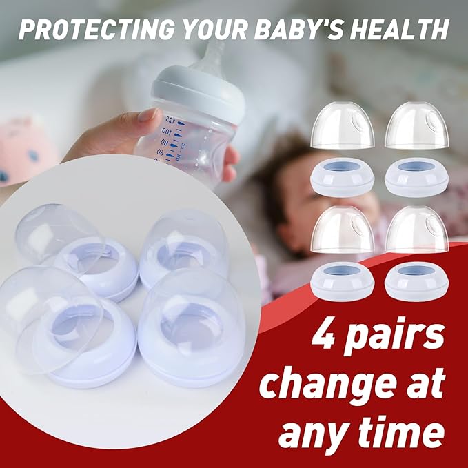 4-Pack Baby Bottle Rings and Caps for Philips Avent Natural Bottles, Replacement Screw Ring Collars, Baby Bottle Nipple Rings for Avent Natural Plastic and Glass Bottles