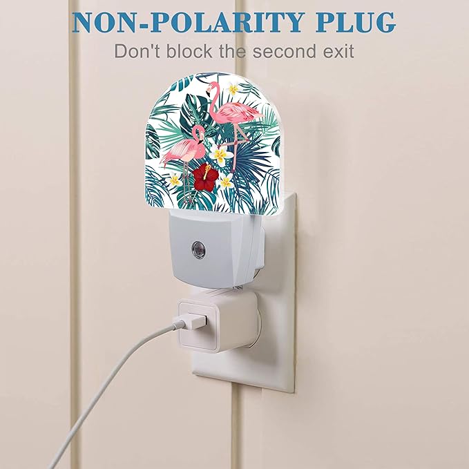 Night Light Plug into Wall with Flamingo and Palm Leaves, Dusk to Dawn Sensor for Room Decor, Hallway, Kitchen, Bathroom, Nursery, Stairs