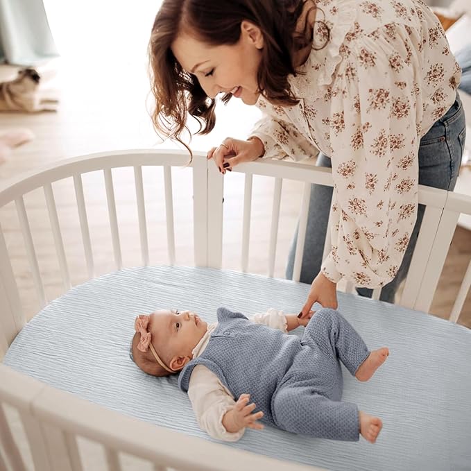 lulumoon Baby Muslin Bassinet Sheets: Cotton Bassinet Sheets Neutral for Boys and Girls - Fitted for Oval Rectangle or Hourglass