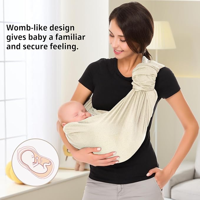 Water Ring Sling Baby Carrier, Adjustable Lightweight Breathable Newborn Carrier Sling for Summer, Swimming, Pool, Beach, Front Chest Mesh Infant Wrap Carrier for Baby Gift （ Beige