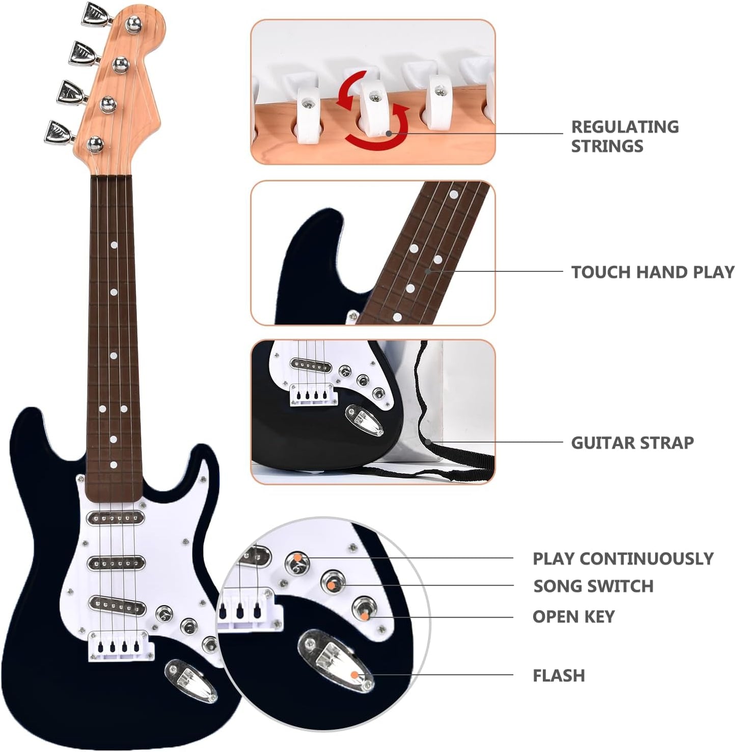 16inch Mini Guitar Toy for Kids and Beginners, Electric Guitar with Strap for Toddlers and Boys and Girls Instrument Toys