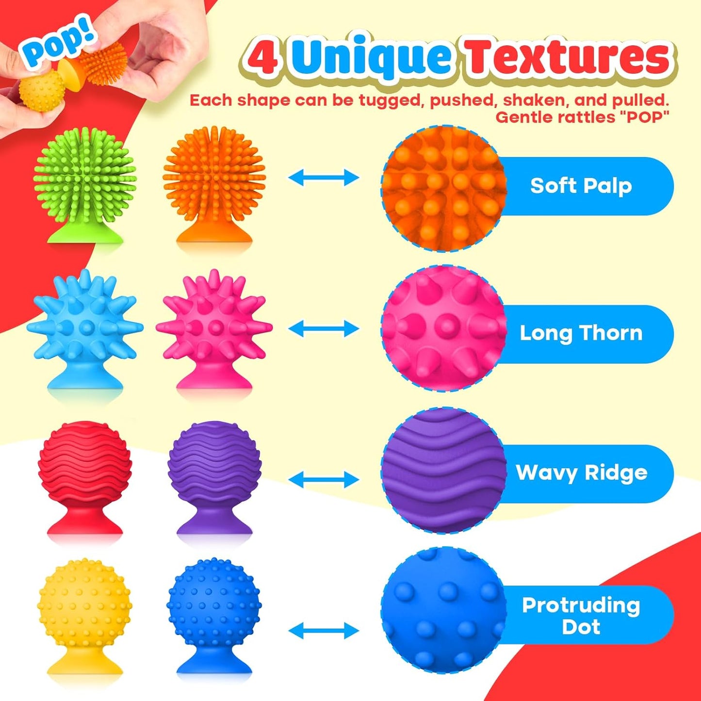 Sensory Fidget Toys Kids Adults ：Textured Suction Cup Toys for kids with Autism- Squishy Sensory Toys for Classroom Bath- 8 Pack Calm Down Corner Supplies for Boys Teens- Road Trip Activities for Kids