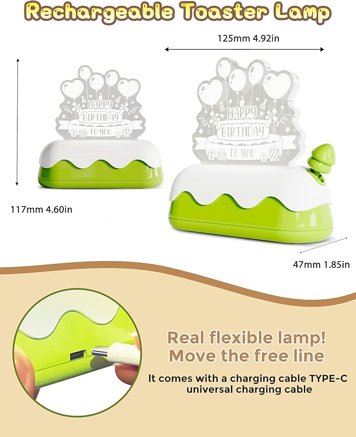 L LOHAS LED Birthday Night Lights for Kids, Kawaii Stuff Birthday Desk Lamp, Rechargeable Desk Decor for Bedroom, Besides, Dinning, Nursery Night Light for Kids, Boys, Girls, Gifts