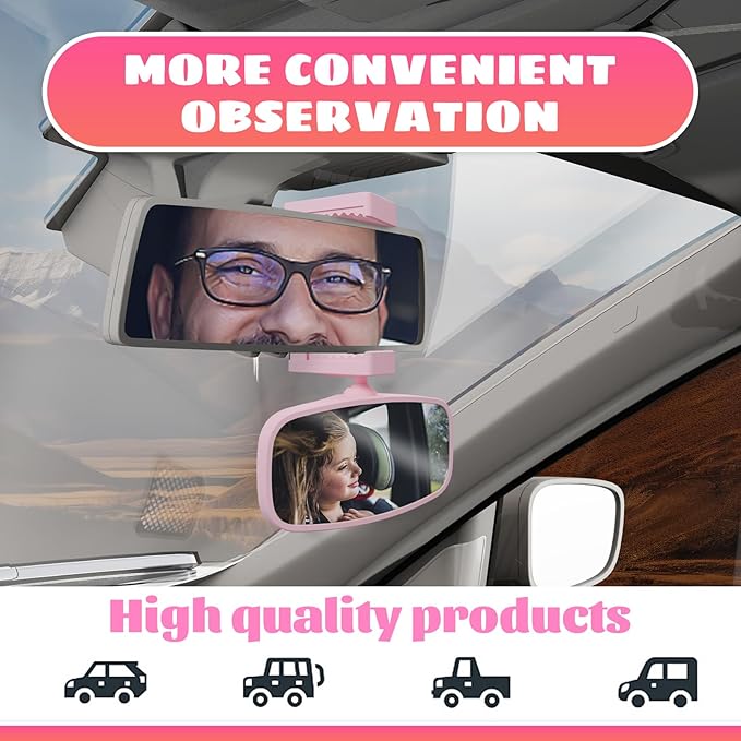 360-Degree Baby Car Mirror for Rear-Facing Seats,Kids Safety Mirrors with Tool-Free Installation,Kids Rear View Mirror BPA-Free Shatterproof & ASTM Certified (Adjustable 14"-22") (PINK)