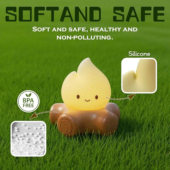 Cute Fake Campfire Lamp with White Noise, 5 Soothing Sounds & Flickering Flame Light, Rechargeable Portable Night Light for Sleep, Relaxation, Camping Decor & Gifts (White Noise Version)