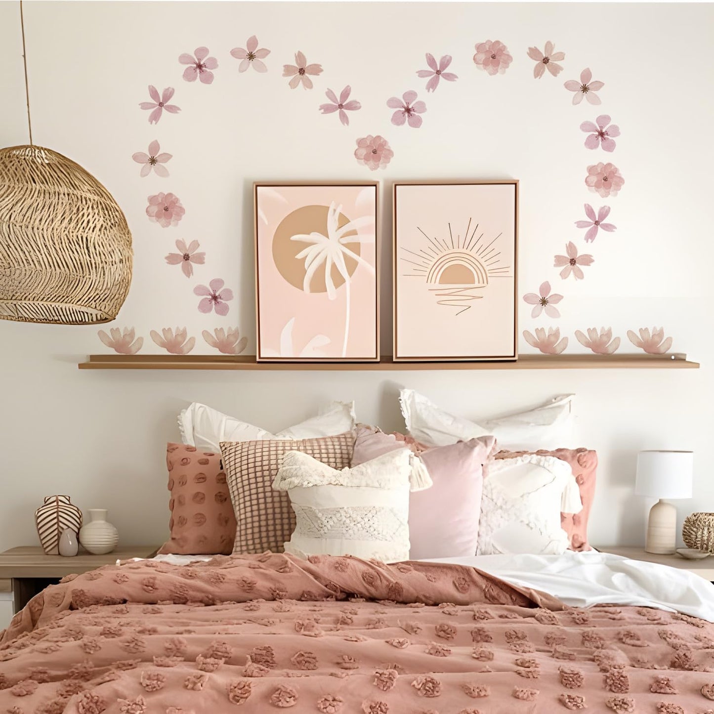 YouRfocus Daisy Wall Decals | 72 PCS Boho Flower Stickers for Girls' Rooms, Playrooms, and Nurseries | Dual Layer Print for High Coverage | Removable Peel and Stick Wall Decor (Pink-A) | 12 Sheets