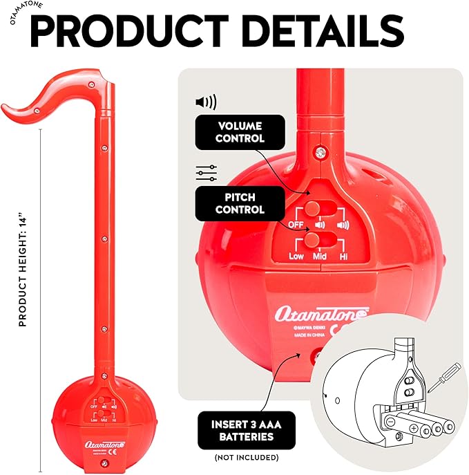 Otamatone Japanese Electronic Musical Instrument Portable Music Synthesizer from Japan by Maywa Denki Studio, Award Winning, Educational Fun Gift for Children, Teens & Adults - Red