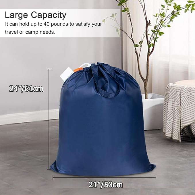 Polecasa Small Heavy Duty Laundry Bag with 130gsm Tear Resistant Fabric and Handles, Easy to Carry Durable Dirty Clothes Drawstring Bag, Perfect for College Dorm, Travel, 21”x24”,Navy