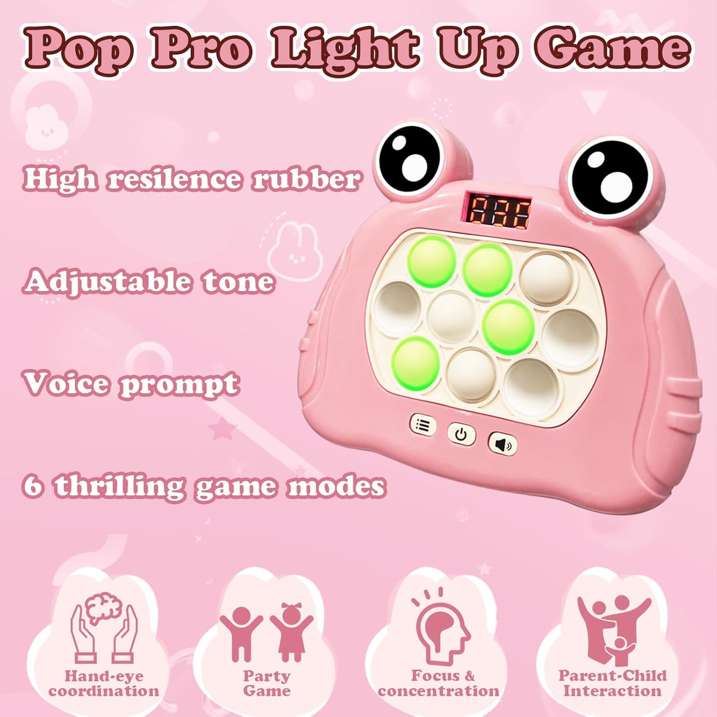 Pop Fidget Toys, Quick Push Pop Pro Light Up Game, Bubble Pop Fidget Game Controller Handheld Travel Game Toys for Kids 3-12 Years Old Stress Relief Decompression Push Puzzle Game Console Toys