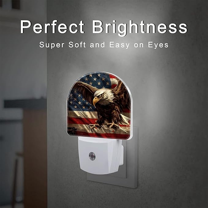 American Flag with Eagle Night Light Plug into Wall,Retro The USA Flag Patriotic Dusk to Dawn Night Light Plug in,0.5w Energy Saving Sleep Friendly NightLight for Kids Boys Girls Home Decor