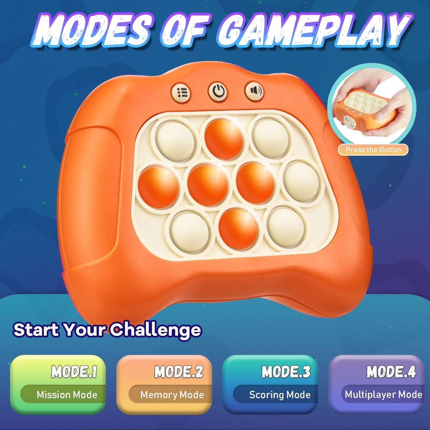 Quick Push Game for Kids 8-12,Pop Sensory Fidget Toys for Kids 6-12,Birthday Gifts for Boys and Girls (Orange)